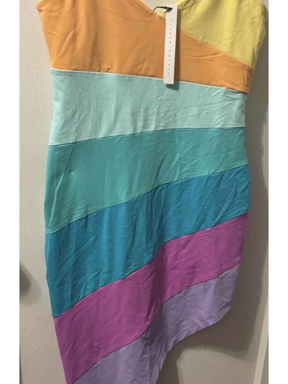Susana Monaco Size Large Rainbow Asymmetrical Dress NWT - Picture 2 of 8